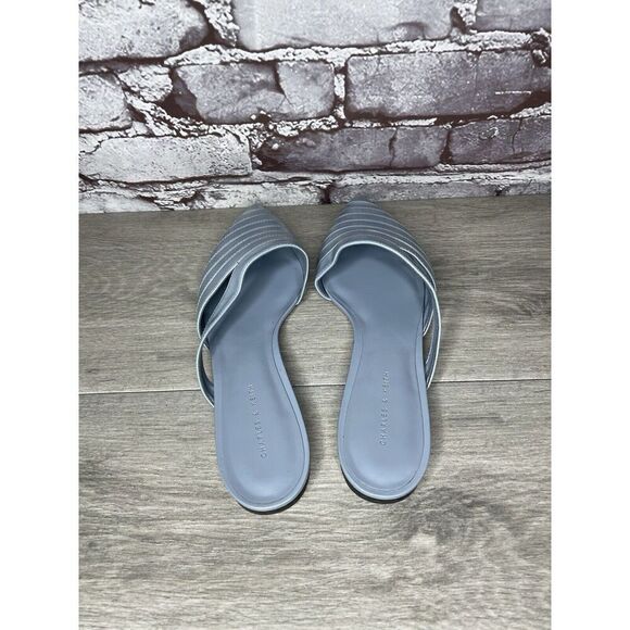 Charles Keith Blue Leather Pointed Toe Flats Mules Shoes Women Sz 38EU/7.5M US - Picture 15 of 16